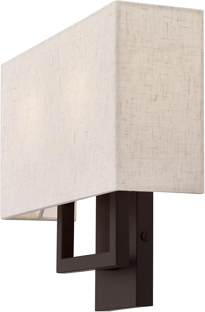 Livex Lighting 50994-07 Pierson Collection 2 Light Ada Wall Sconce, Oatmeal Fabric Outside, White Fabric Inside Hardback Shade, Bronze Finish