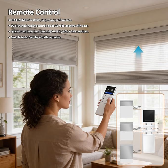 KNX Smart Tubular Motor 120V, Heavy Duty Electric Roller Shade Engine, Wired Automation Blind Drive, 433MHz Remote, Quiet Lift for Wood Blinds & Screens (20 N.m for Φ50mm（2") Groove Tube