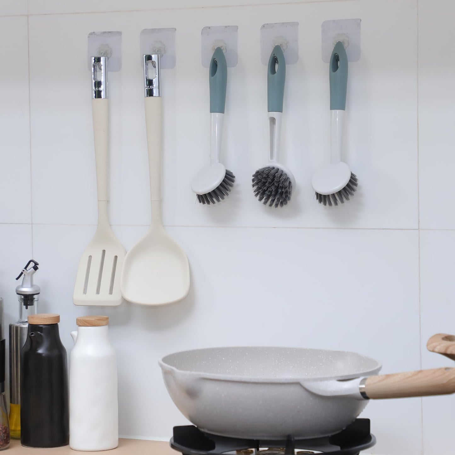Patelai 24 Pack Kitchen Scrub Dish Brush with Long Handle Dish Scrubber with Stiff Bristles Scrub Brushes for Kitchen Dishes Washing Tools, Pots, Pans and Sink Cleaning (Celadon)
