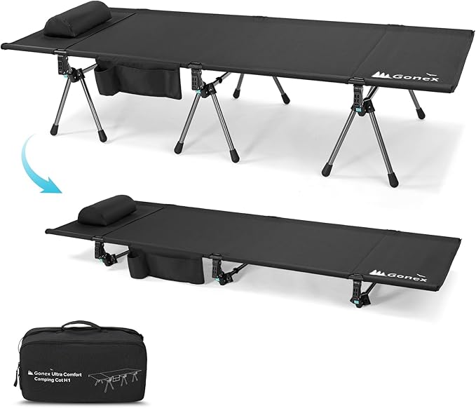 Gonex Camping Cot with Leg Extenders 2 in 1 Portable Ultralight Folding Cot for Adults Adjustable Height Supports 350lbs Sleeping Bed for Backpacking Travel Beach Home 74.8"x27.5"