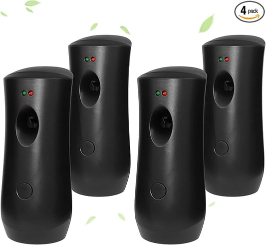 (4-Pack) Automatic Fragrance Dispenser,Automatic Air Freshener Spray Dispenser,Free Standing or Wall Mounted for Home, Indoor, Bathrooms, Offices, Hotels and Commercial Places (Black)
