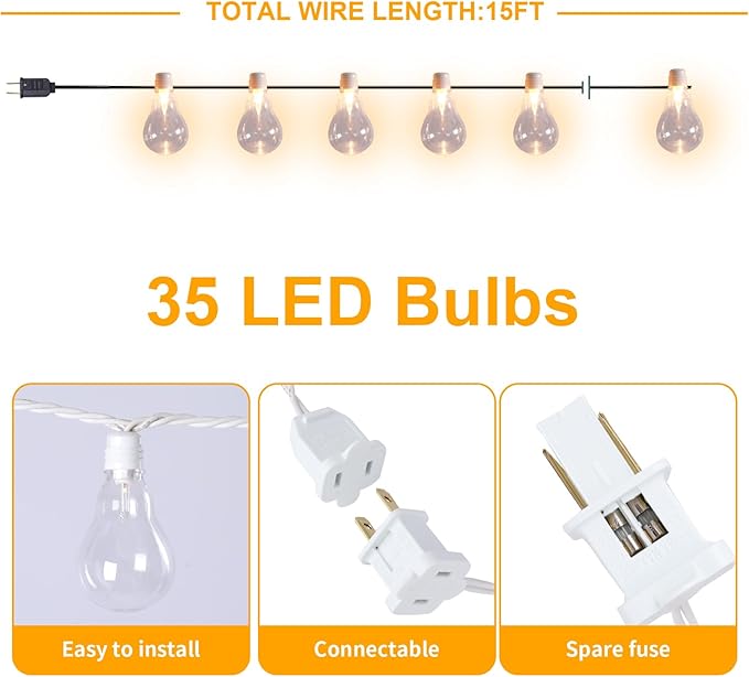 Afirst White Outdoor String Lights Waterproof with 35 LED Bulbs, 15ft Patio Lights for Garden, Backyard, Porch, Holiday (White)