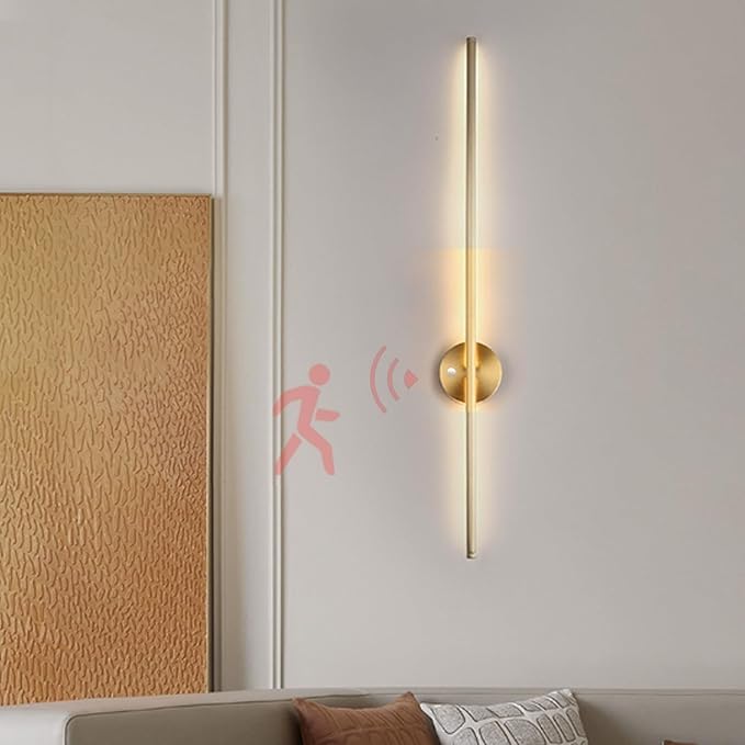 LED Long Strip Wall Lights with Motion Sensor Lamp 3000K/4000K/6000K Lighting Modern Simple Aluminum Mounted Indoor Bedside Decoration Light Living Room(Gold Neutral Light,60cm)
