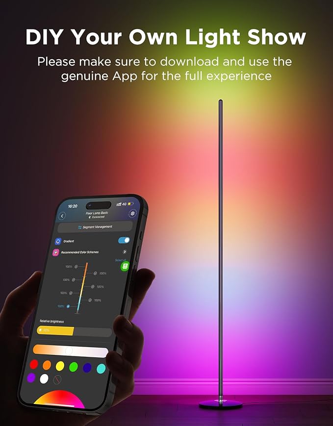Govee RGBIC Floor Lamp Basic, LED Corner Lamp Works with Alexa, 1000 Lumen Smart Modern Floor Lamp with Music Sync and 16 Million DIY Colors, Color Changing Standing Lamp for Bedroom Living Room Black