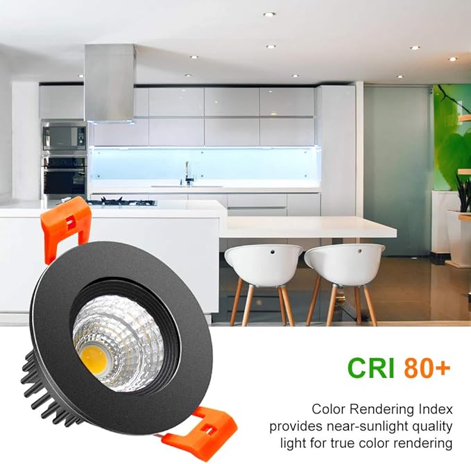 LightingWill 2inch LED Dimmable Downlight, 3W COB Recessed Ceiling Light, Daylight White 5500K-6000K, CRI80, 25W Halogen Bulbs Equivalent, Black (4Pack)