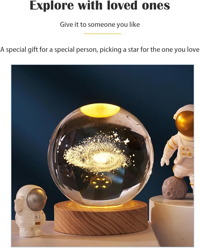 3D Crystal Ball Night Light Mood Lighting Cozy Comfort Gifts Home Decor lamp for Bedroom Space Lamps Happy Cozy Comfort Gifts (Dandelion)