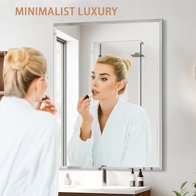 Frameless Mirror for Bathroom Vanity,30x40in Wall Mounted Mirrors for Over Sink Decorative Rectangular Frameless Mirror,With Polished Edge,Hangs Horizontally Or Vertically,Entryways,Room,Shatterproof