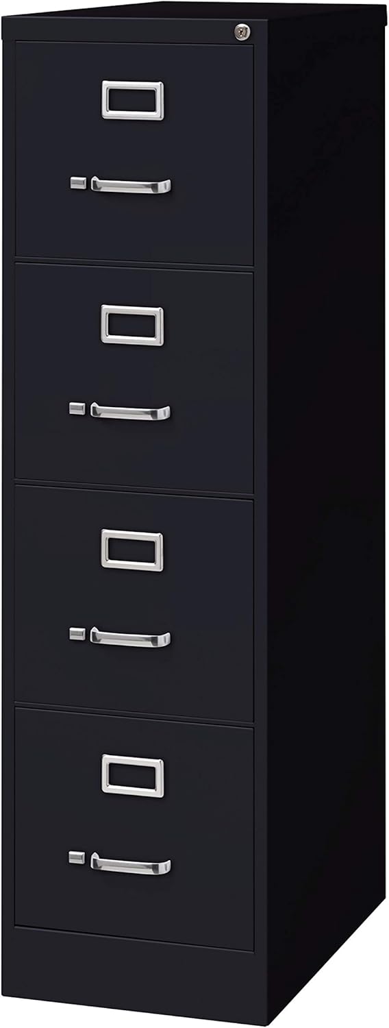 Commercial 4 Drawer Letter Width Vertical File Cabinet, 25" Deep - Black