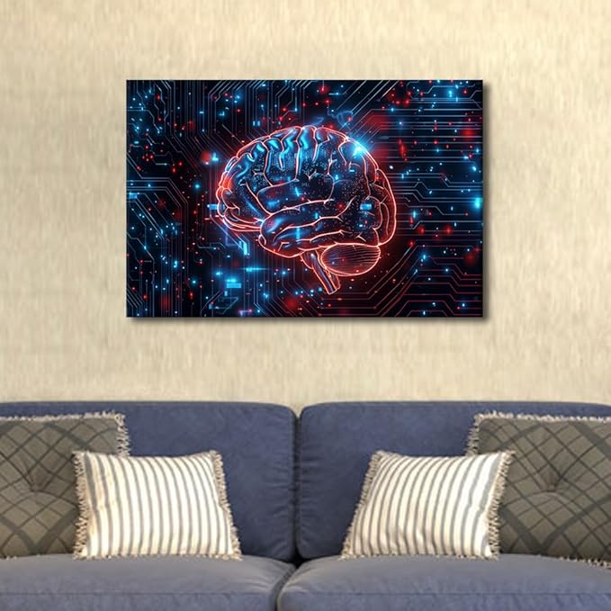 TUMOVO Digital Human Brain Decor for Bedroom Artificial Intelligence Technology Canvas Wall Art for Living Room Posters for Bedroom Futuristic Technology Paintings Artwork 16" Wx24 Hx1 Panel
