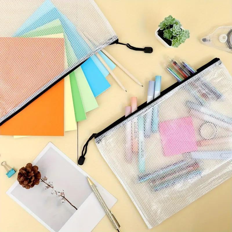 Mesh Pouch Bag,A3 Zipper Bag for Organizing Storage, Waterproof Zipper Pouch, 17" x 12"/44cm x 32cm, File Bag for School and Office Supplies (Black)