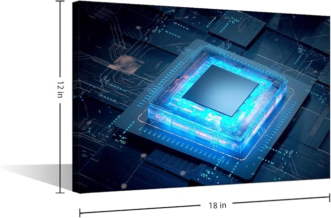 TUMOVO Framed Canvas Wall Art Cyberpunk AI Painting CPU Concept Pictures 1 Panel Computer Chip Wall Art Modern Wall Decor for Living Room Bedroom Giclee Posters and Prints, 18x12in