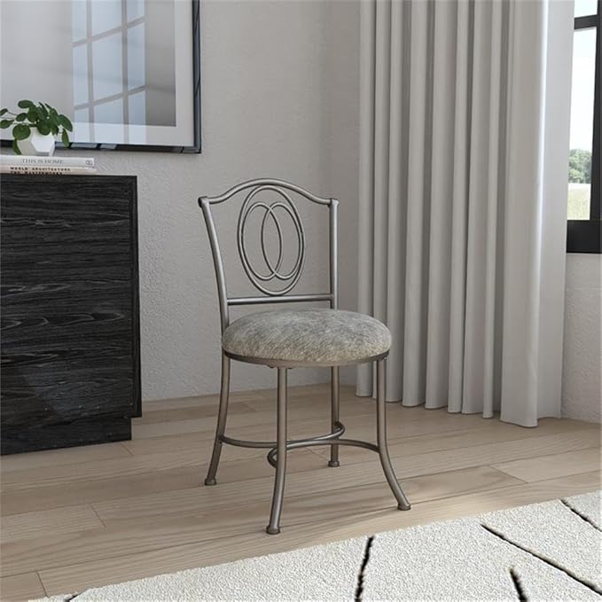 Hillsdale Emerson Metal Vanity Stool, Silver, 51053A