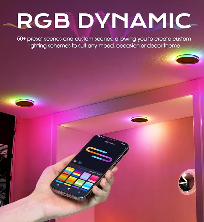 [6 Pack] CLOUDY BAY 3 Inch RGB Smart Recessed Lighting with Gradient Accent Light and Night Light,2700K~6500K,7W Recessed Lights Ultra-Thin Downlight Compatible with Alexa and Google Home Assistant