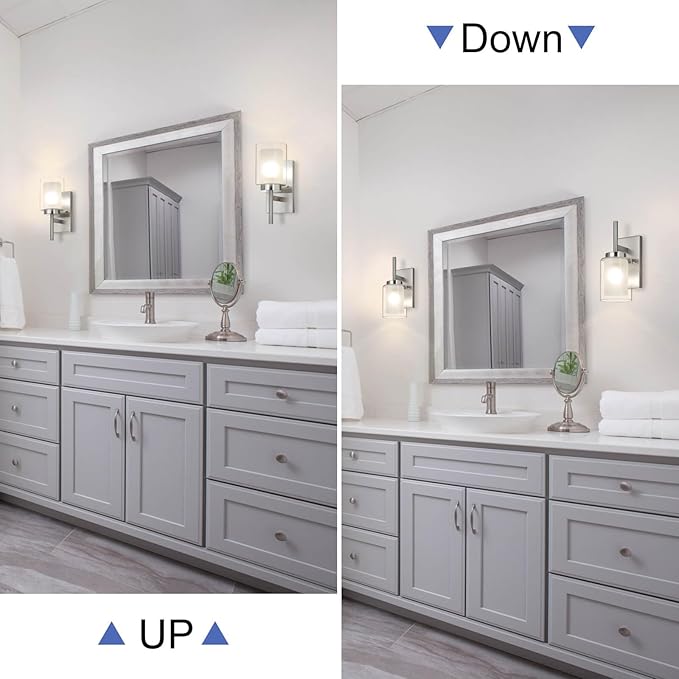 XiNBEi Lighting Bath Sconce Vanity Light, Modern Indoor 1 Light Wall Light Fixture with Dual Glass Shade Brushed Nickel Finish XB-W1276-1-BN