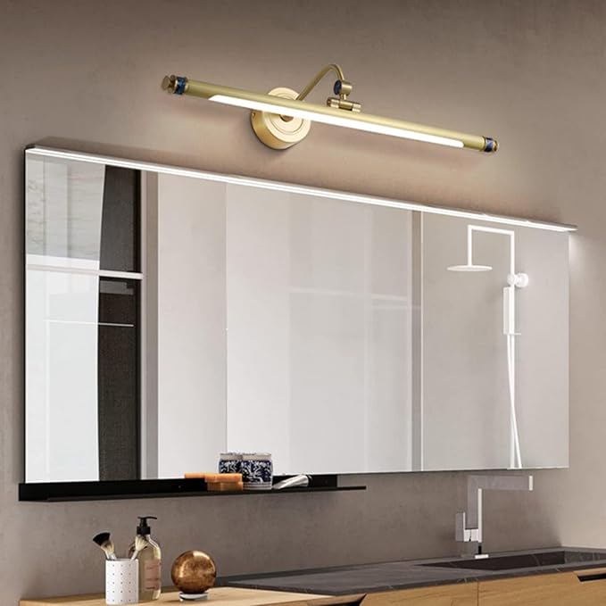 Makeup Lights for Vanity Bathroom Mirror Light Indoor Waterproof Mirror Front Light Modern Anti-Fog Copper Led Dressing Table Makeup Light Household Mirror Cabinet(Color:White Light,Size:49cm)
