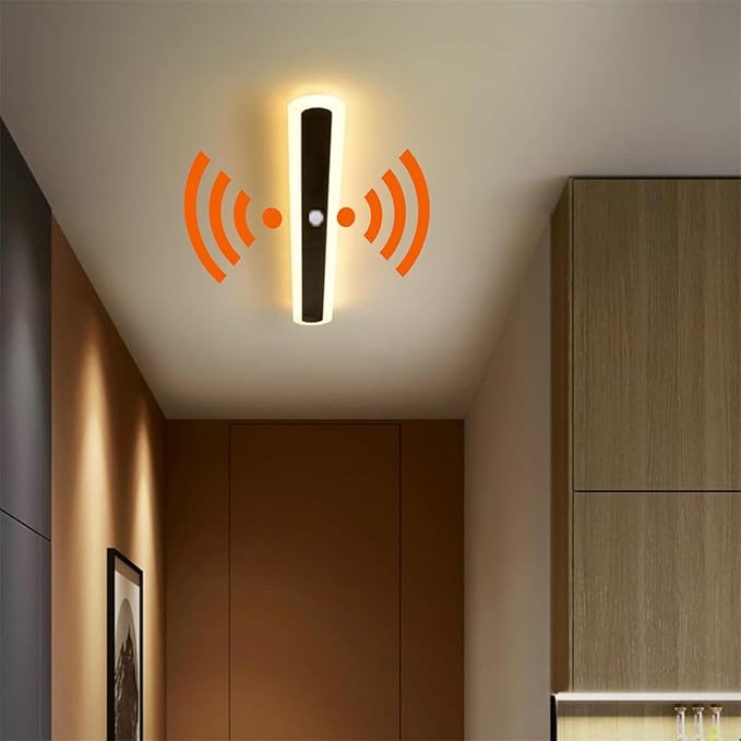 Modern LED Wall Sconce with Motion Sensor Interior Acrylic Black Wall Lamp Indoor Minimalist Long Wall Light Inside Lighting Fixtures for Living Room Bathroom Front Door Bedroom (60CM,Warm Light)