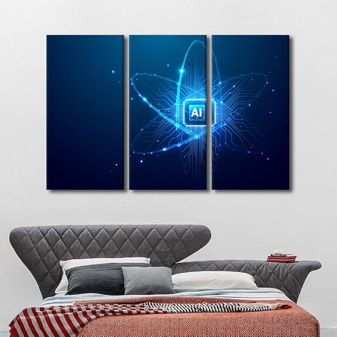 TUMOVO 3 Panels Wall Art - AI Intelligence Canvas Prints CPU Processor Canvas Wall Art AI Wall Art Bedroom Wall Decor Contemporary Home Decor Giclee Artwork Framed Ready to Hang, 60" Wx40 H