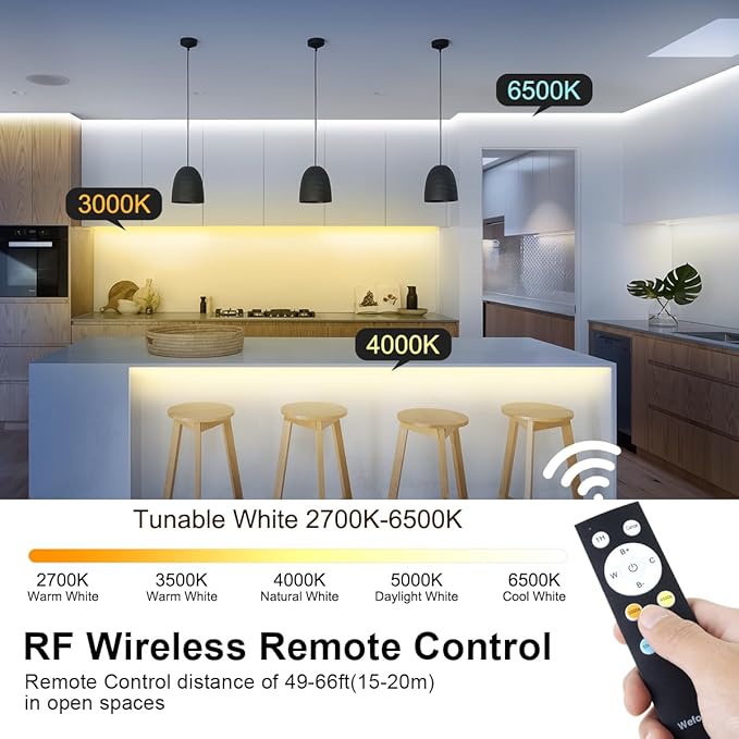 White LED Strip Lights, Dimmable Bright 24V Flexible Tape Light with Remote and App Control, UL-Listed Power Supply, 2700K-6500K White Lights for Bedroom (1 Rolls of 131ft)