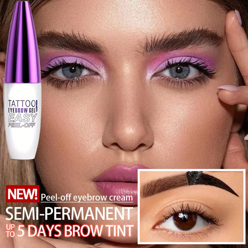 Peel Off Tattoo Brow Tint Gel - 2pcs Brown Eyebrow Kit, Waterproof, Transfer-Proof & Sweatproof, Quick Peel Formula for Natural Fuller Brows, Mother’s Day Gifts for Women All Skin Types