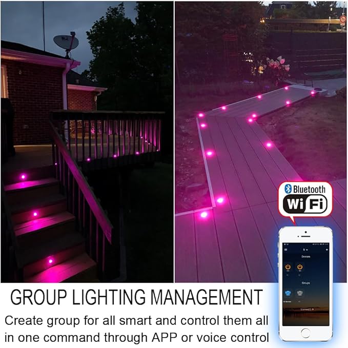 Sumaote Low Voltage LED Deck Lights, 30 Pack φ1.22 Smart WiFi RGBW Recessed Step & Stair Lighting Kit, IP67 Waterproof Outdoor for Under Deck & Walkway, Compatible with Alexa & Google Assistant