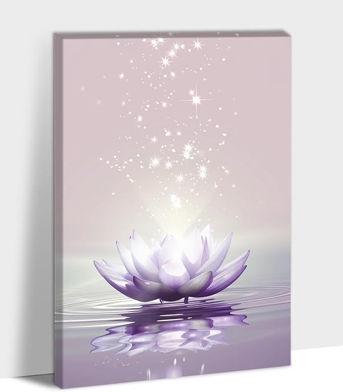 Zen Canvas Wall Art, White Lotus Flower Bloom in Water Wall Poster, Lotus Flower Canvas Art Print, Calm Relax Picture, Modern Framed Spiritual Home Artwork for Bathroom Spa Yoga Decor 28x40 inch