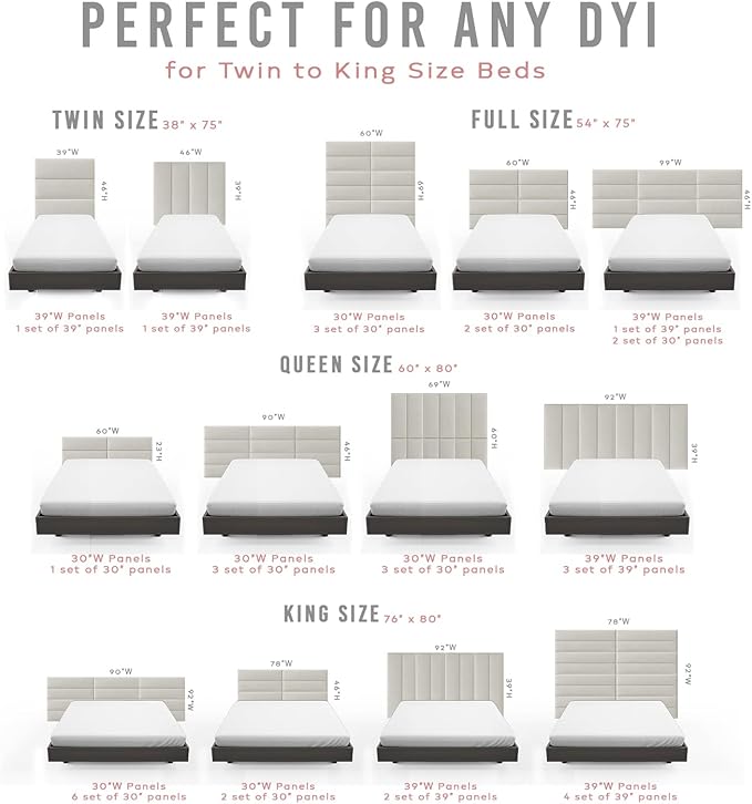 Vänt Upholstered Wall Panels - Queen/Full Size Wall Mounted Headboards - Weave Moondust Grey - Set of 4 Panels (Each Individual Panel 30"x11.5")