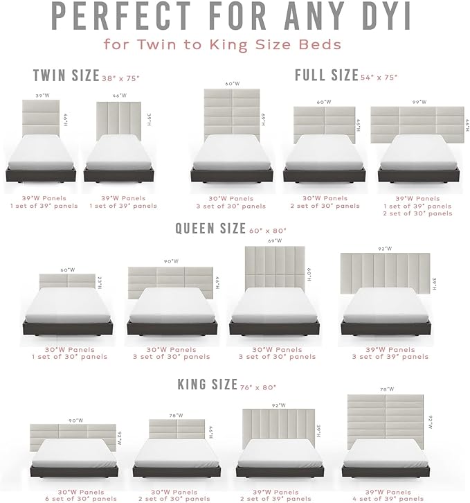 Vänt Upholstered Wall Panels - King/Cal King Size Wall Mounted Headboards - Boucle Grey - Twin/King - Set of 4 Panels (Each Individual Panel 39"x11.5")