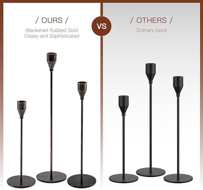 Black Taper Candle Holders: Tall Candlestick Holder Set of 6 Fireplace Mantle Decor Dinning Table Centerpiece Metal Candle Stand Halloween Decorations