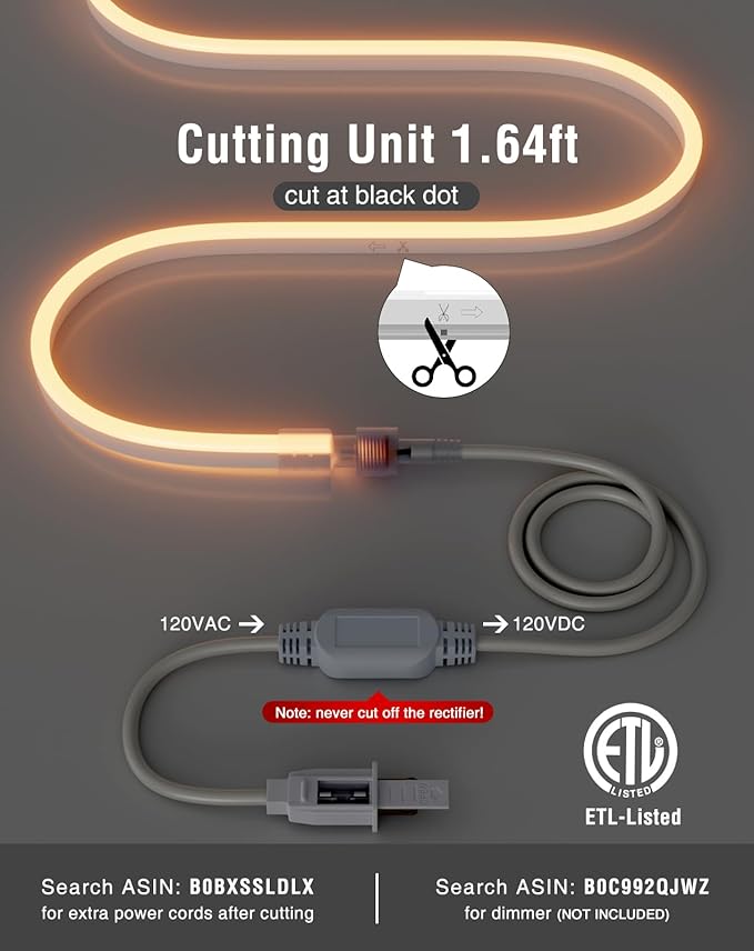Shine Decor 82FT/25M LED Neon Rope Lights, Warm White AC 110V-120V Neon Strip Lights, 8x16mm Cuttable Waterproof SMD2835 120LEDs/M Indoor Outdoor Light Strips, DIY Ambiance Lighting Decoration