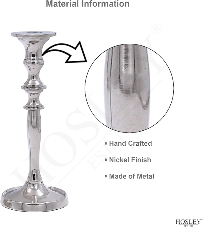 Hosley's 8" High Silver Finish Taper Candle Holder. Ideal Gift and Use for Weddings, Party, Spa or Aromatherapy