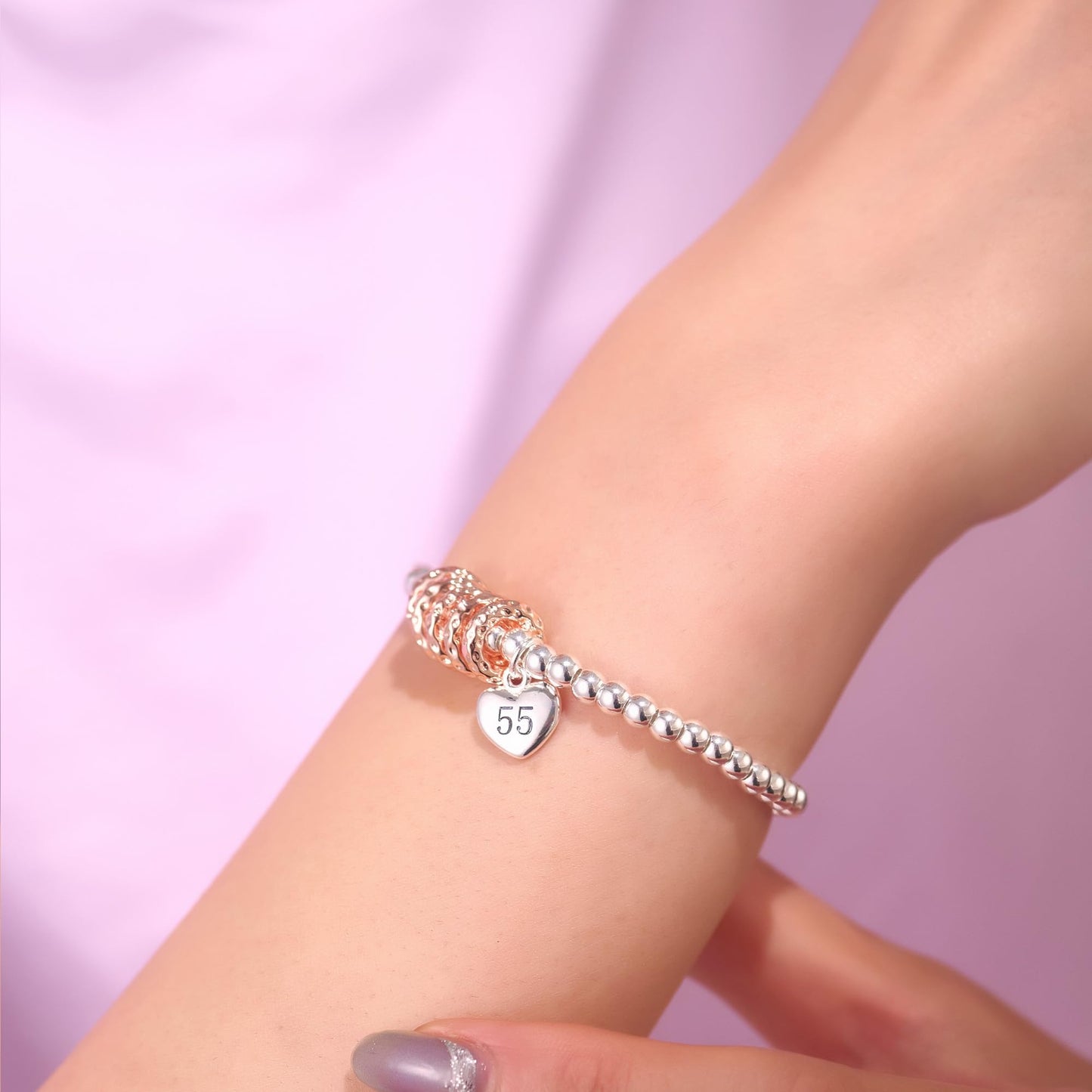 FENNELISA 55th Birthday Gift for Women,Adjustable Silver Bracelet for Women Sterling Silver Bracelet 55th Birthday Presents Gifts Ideas with Cards for Mum Sister Grandma