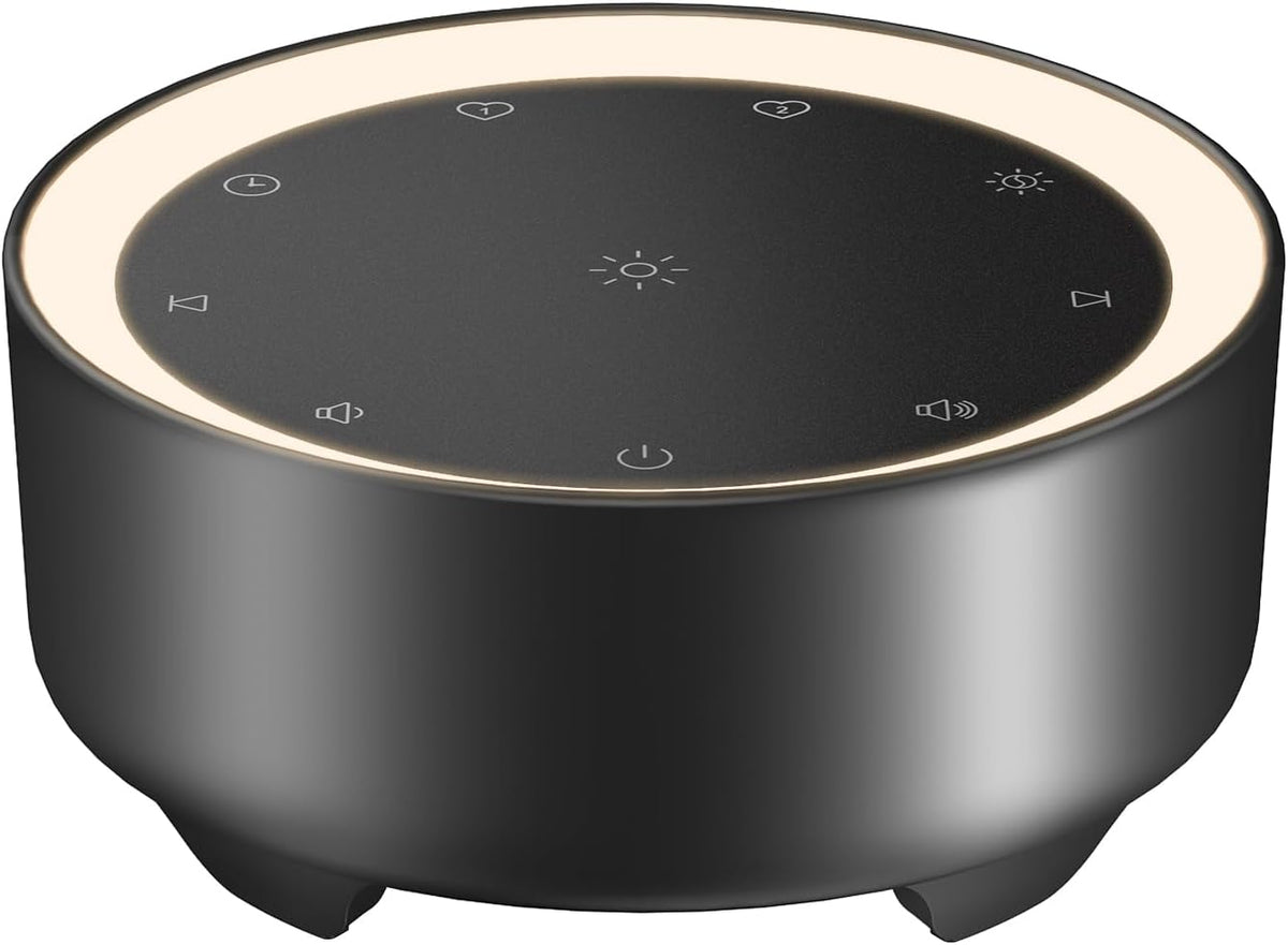 Kipcush Sound Machine & Night Light for Adults, Baby, Kids. White Noise Machine with 20 Soothing Sleep Sounds. Small Size & Portable Design for Bedroom (Black, Small)