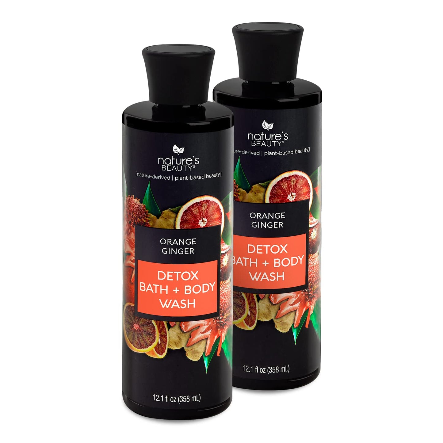 Nature's Beauty Orange Ginger Detox Body Wash Multi-Pack - Gentle Bath + Body Cleanser, Improve Skin Tone + Texture Made w/Vitamin C, Sunflower + Almond + Avocado Oils, 12 fl oz (2 Pack)