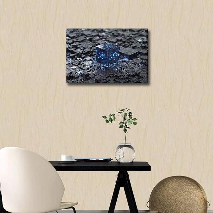 TUMOVO Abstract Design Canvas Wall Art CPU Concept Wall Art for Living Room Computer Chip Pictures for Bedroom AI Modern Home Decor Office Bathroom Decorations Artwork Framed Ready to Hang, 18x12in