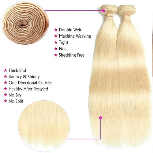Fabimiya 14 16 18 Inch Bundles Human Hair Blonde 613# Straight Wave Human Hair Bundles Unprocessed Soft Sewn In Hair with Double Weft for Black Women