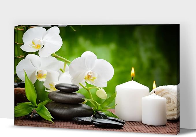 GUTTATY Zen Wall Art Decor, Modern Bathroom Zen Decor Wall Art, Canvas Wall Art for SPA Zen Room Decor, Green Bamboo and Pebble Relaxing Zen Art Prints for Office & SPA Wall Decor 24x36 Inches