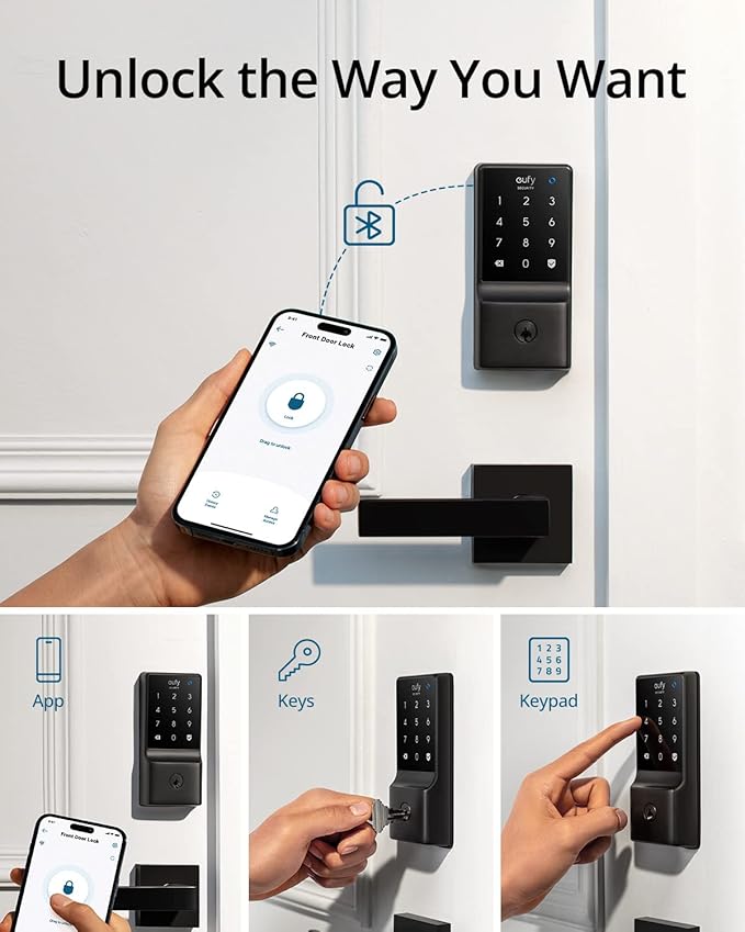 eufy Security Smart Lock C210, Keyless Entry Door Lock, Built-in WiFi Deadbolt, Smart Door Lock, No Bridge Required, Easy Installation, Touchscreen Keypad, App Remote Control, 4 AA Batteries Included
