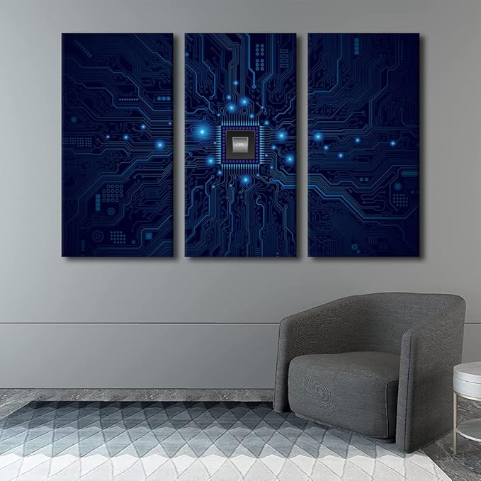 Canvas Art Technology Digital Art Canvas Wall Art for Living Room Programming Modern Abstract Painting Electronic PC Picture for Bedroom Office Home Wall Decorations Frame Ready to Hang(40"Wx60"H)