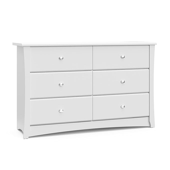 Storkcraft Crescent 6-Drawer Dresser (White) – GREENGUARD Gold Certified, White Dresser for Bedroom, Kids & Nursery Storage Chest, Safety Interlocking Drawers, Pre-Installed Tracks, Kids Chest