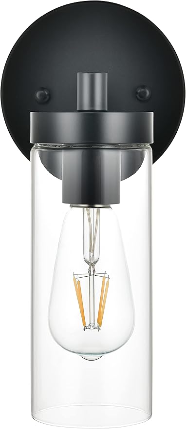1-Light Simple Matte Black Indoor Hardwired Vanity Wall Lights Fixture with Clear Glass Shade, Vintage Wall sconces Lighting Decor for Kitchen Living Room Hallway Bathroom Bedroom Bedside