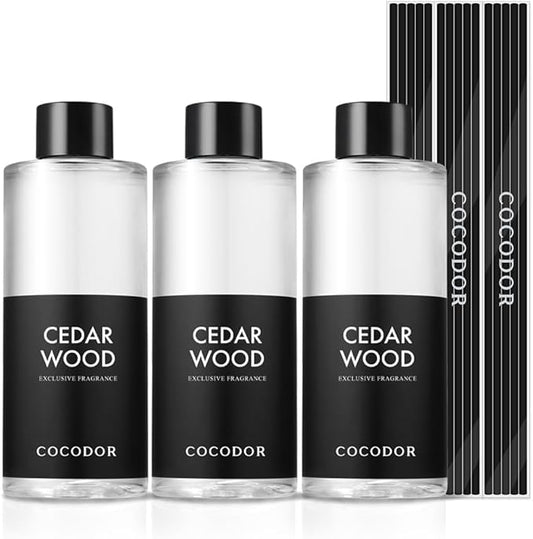 COCODOR Reed Diffuser Oil Refill/Cedar Wood /6.7oz(200ml) / 3 Pack/Aromatherapy, Home Fragrance, Scented Oils, Oils for Reed Diffuser, Bathroom Home Decor