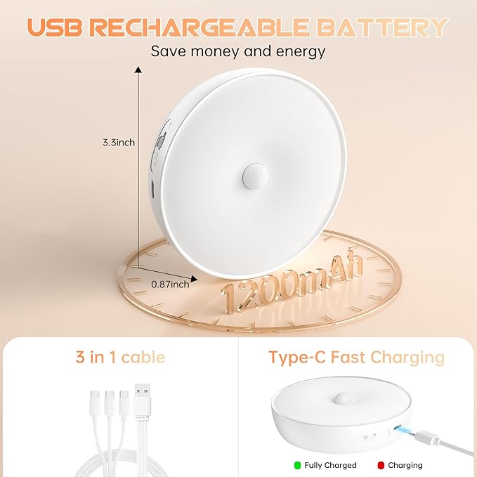Motion Sensor Step Lights, 8 Colors Changeable RGB LED Closet Lights, USB Rechargeable Battery Operated Puck Light, Dimmable Under Cabinet Counter Kitchen Stair Lighting (5 Pack)