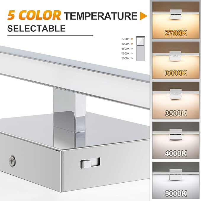 NIORSUN 15.7 inch Chrome Bathroom Vanity Light,12W 5CCT Dimmable LED Bathroom Lighting Fixtures Over Mirror, Modern Vanity Lights for Bathrooms Restroom Mirror- ETL Certified