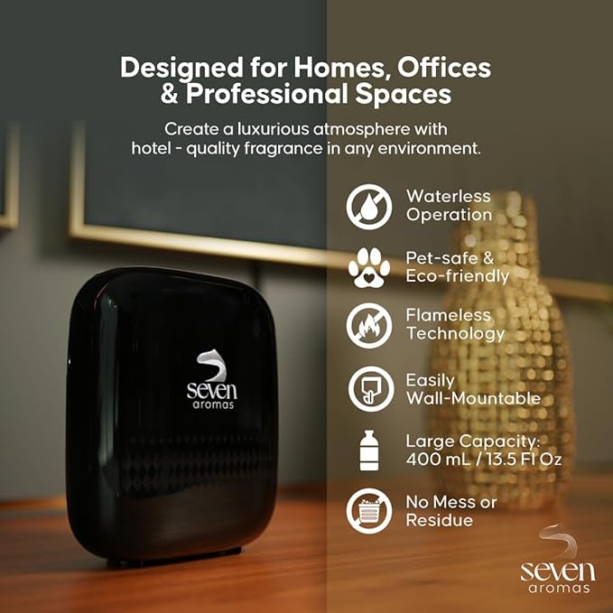 SEVENAROMAS Scent Diffuser SV720 - Bluetooth app, Air Machine for Home & Commercial Use, Covers 2000 sq. ft., Portable Large Room Waterless Diffusers (Black)