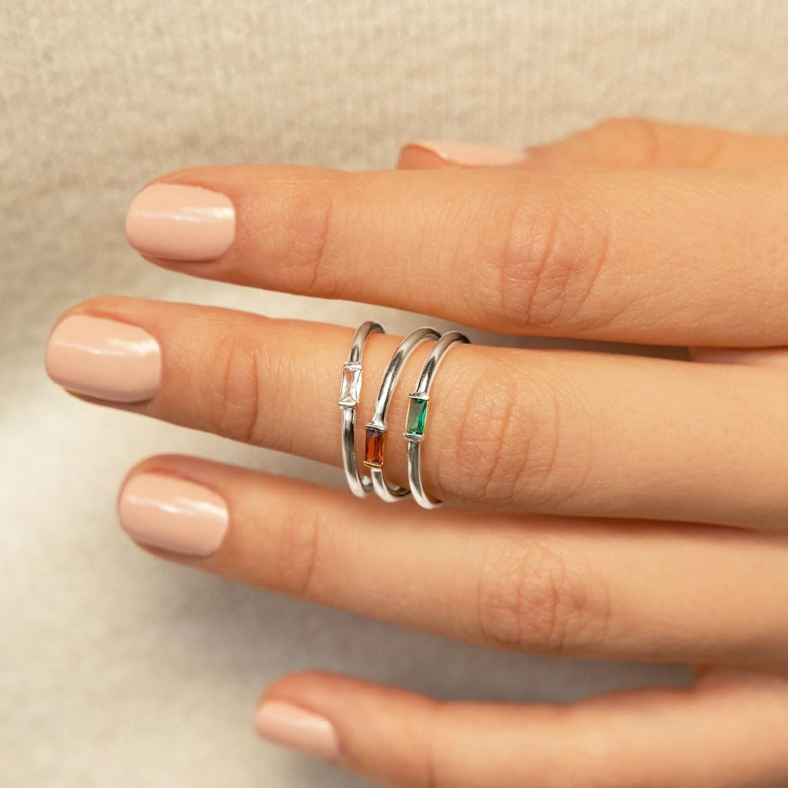 Helonley S925 Sterling Silver Birthstone Stackable Rings for Women Mother with Cubic zirconium Mom Ring Mother's Day Jewelry Gifts for Wife (Birthstone Feb., 10)