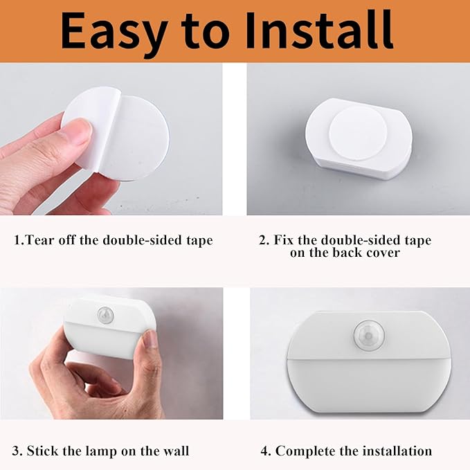 8 Pack Motion Sensor Light Indoor, Closet Light Without Wiring, Cordless Battery-Powered LED Night Light, Stick-Anywhere Wall Lights for Stairs, Hallway, Bathroom, Bedroom, Wardrobe