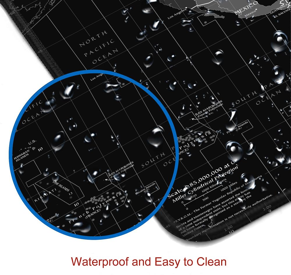 SANWUMIAN Large Gaming Mouse Pad with Stitched Edges, Desk Mat Extended Keyboard Pad, Non-Slip Rubber Base Desk Pad for Laptop, Office, Home, 31.5X11.8 inch Black World Map