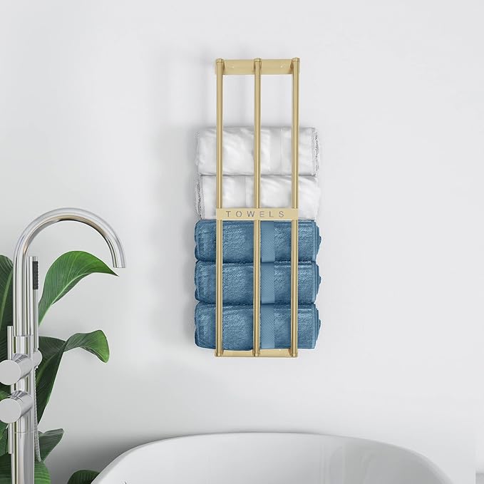 Bathroom Towel Storage, Bethom Wall Towel Rack for Rolled Towels, Bath Towel Holder Wall 30 Inch, Towel Racks Wall Mounted for Small Bathroom, Gold