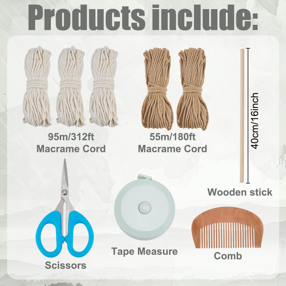 FREEBLOSS DIY Macrame Wall Hanging Kit Woven Tassel Tapestry DIY Cotton Rope Boho Wall Decor Macrame Kit with Instructions for Adults Beginners, 40cm/15.7" Wide"