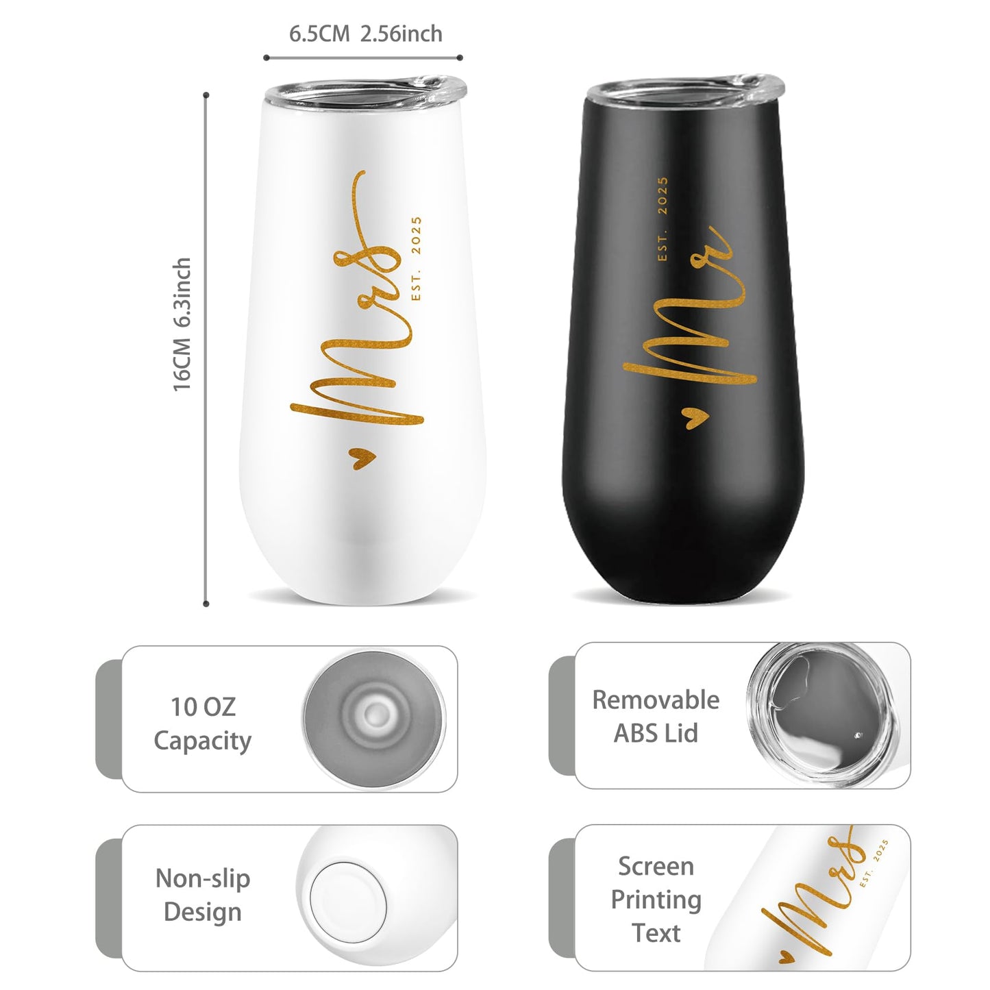 CARANOTS Mr and Mrs Gifts Wedding Gifts for Couples 2025 Bride and Groom Wedding Champagne Flutes for Engagement Anniversary Newly Engaged Cups for Mr and Mrs Champagne Tumbler 10 OZ